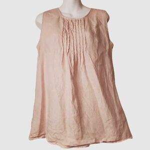Laura Bianchi Linen Pintuck Sleeveless Top Womens Large Pale Pink Made in Italy